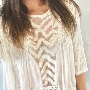 Lace 3/4 Sleeve White Cream Blouse